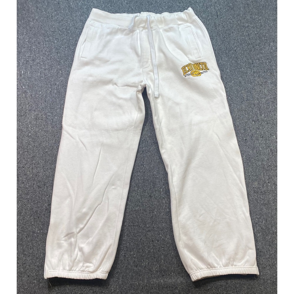 Ecko Unltd Sweatpants Sz 2XL Mens White Y2K Skater Baggy Rhino Logo Zip Ankle